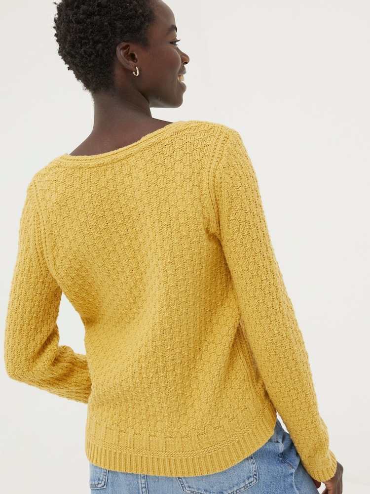 FatFace Yellow V-Neck Jumper - Image 2 of 4