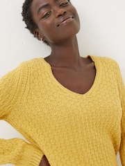 FatFace Yellow V-Neck Jumper - Image 3 of 4