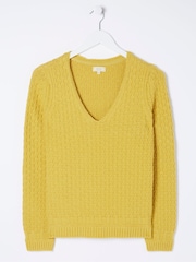 FatFace Yellow V-Neck Jumper - Image 4 of 4