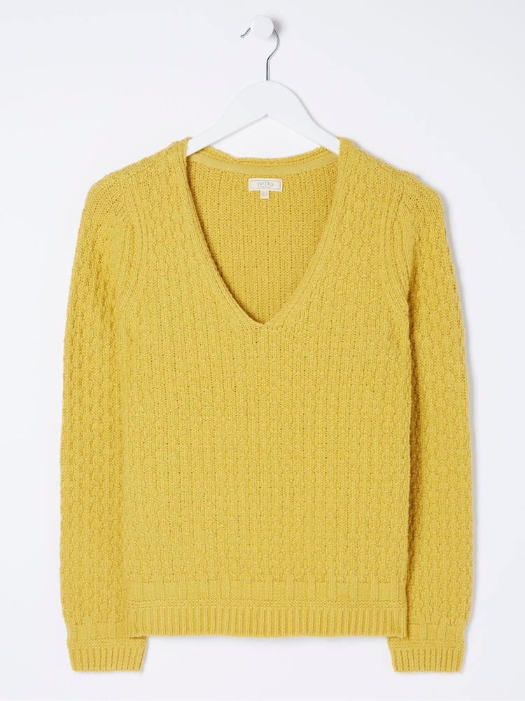 FatFace Yellow V-Neck Jumper - Image 4 of 4