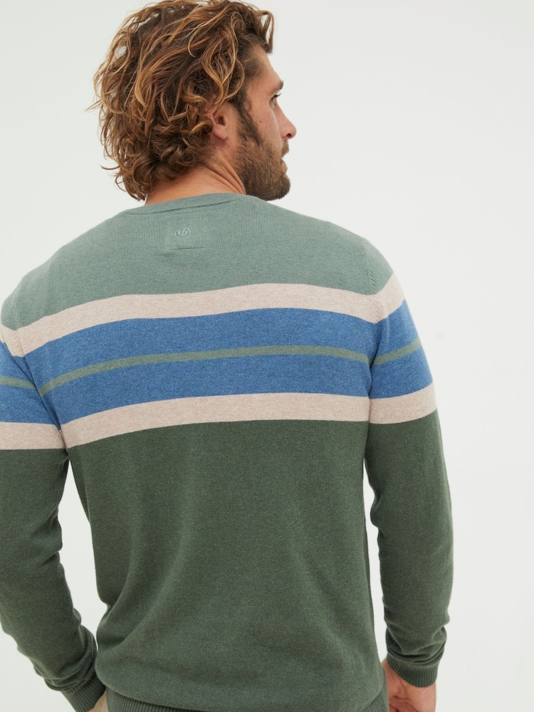 FatFace Green Chest Stripe Crew Jumper - Image 2 of 5