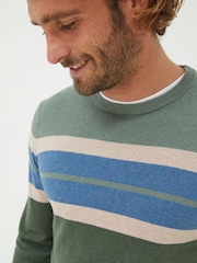 FatFace Green Chest Stripe Crew Jumper - Image 4 of 5