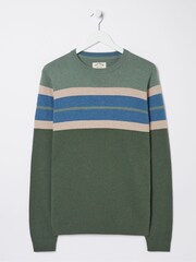FatFace Green Chest Stripe Crew Jumper - Image 5 of 5