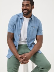 FatFace Blue Short Sleeve Burford Stripe Shirt - Image 3 of 4