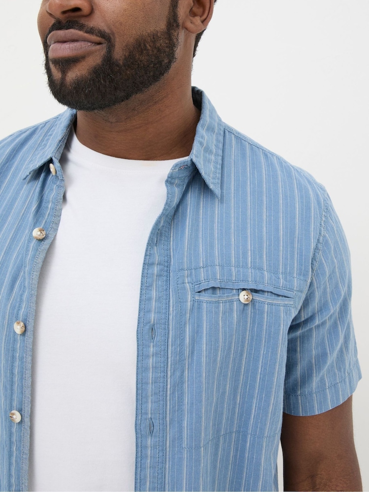 FatFace Blue Short Sleeve Burford Stripe Shirt - Image 4 of 4
