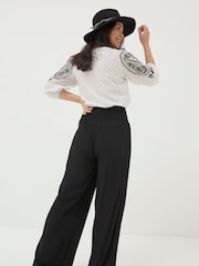 FatFace Black Shirred Wide Leg Palazzo Trousers - Image 2 of 6