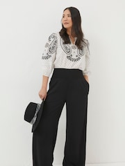 FatFace Black Shirred Wide Leg Palazzo Trousers - Image 4 of 6