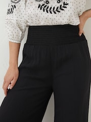 FatFace Black Shirred Wide Leg Palazzo Trousers - Image 5 of 6