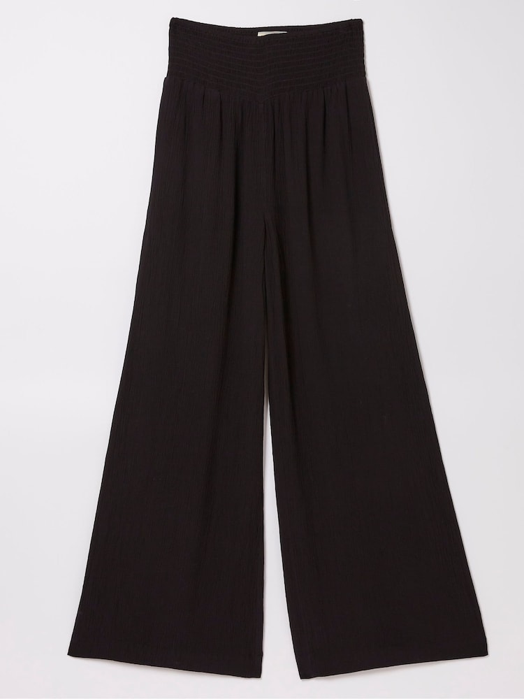FatFace Black Shirred Wide Leg Palazzo Trousers - Image 6 of 6