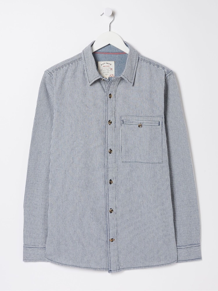 FatFace Blue Long Sleeve Nacton Stripe Shirt - Image 5 of 5