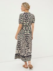 FatFace Black Priya Mosaic Leaf Midi Dress - Image 2 of 6