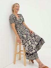 FatFace Black Priya Mosaic Leaf Midi Dress - Image 3 of 6