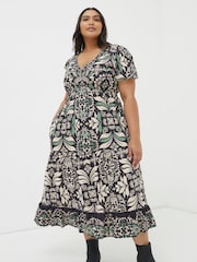 FatFace Black Priya Mosaic Leaf Midi Dress - Image 4 of 6