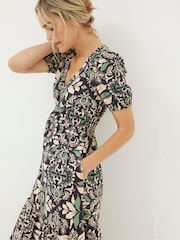 FatFace Black Priya Mosaic Leaf Midi Dress - Image 5 of 6