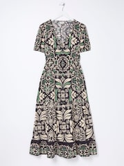 FatFace Black Priya Mosaic Leaf Midi Dress - Image 6 of 6