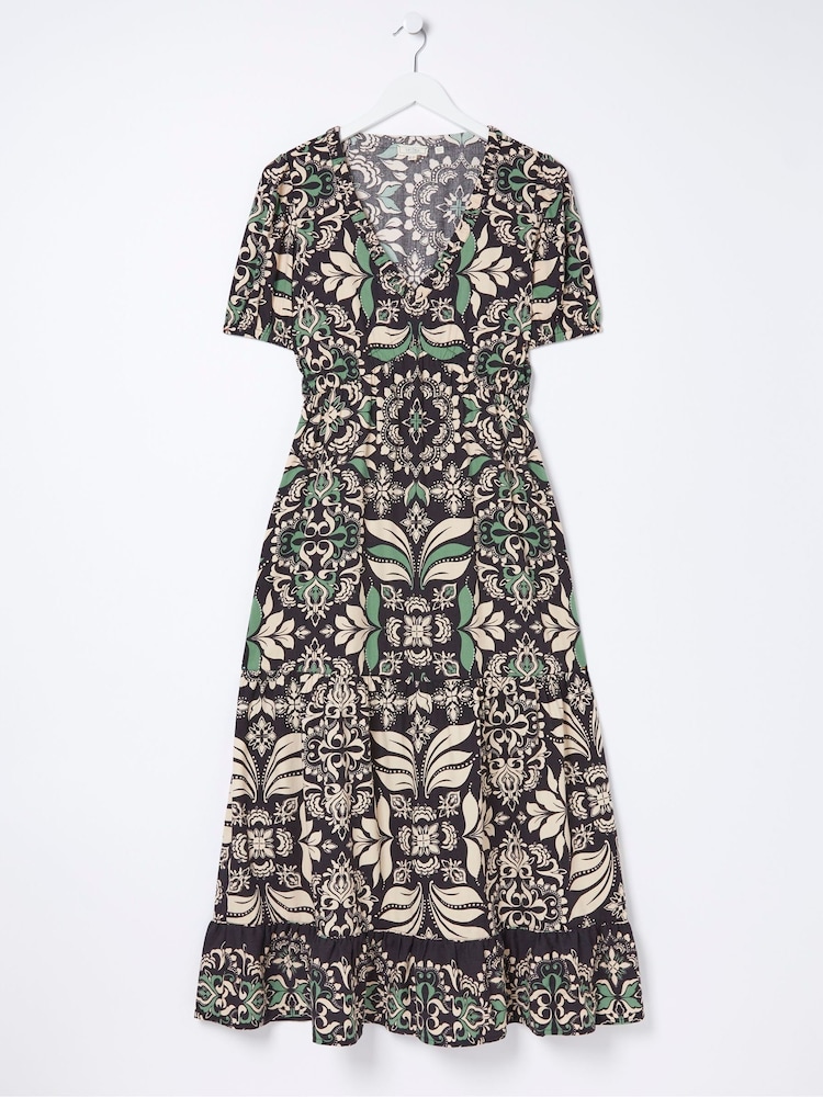 FatFace Black Priya Mosaic Leaf Midi Dress - Image 6 of 6