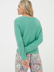 FatFace Green V-Neck Jumper - Image 2 of 5
