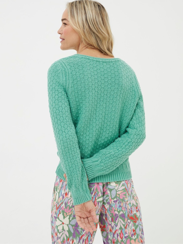 FatFace Green V-Neck Jumper - Image 2 of 5