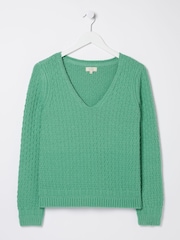 FatFace Green V-Neck Jumper - Image 5 of 5