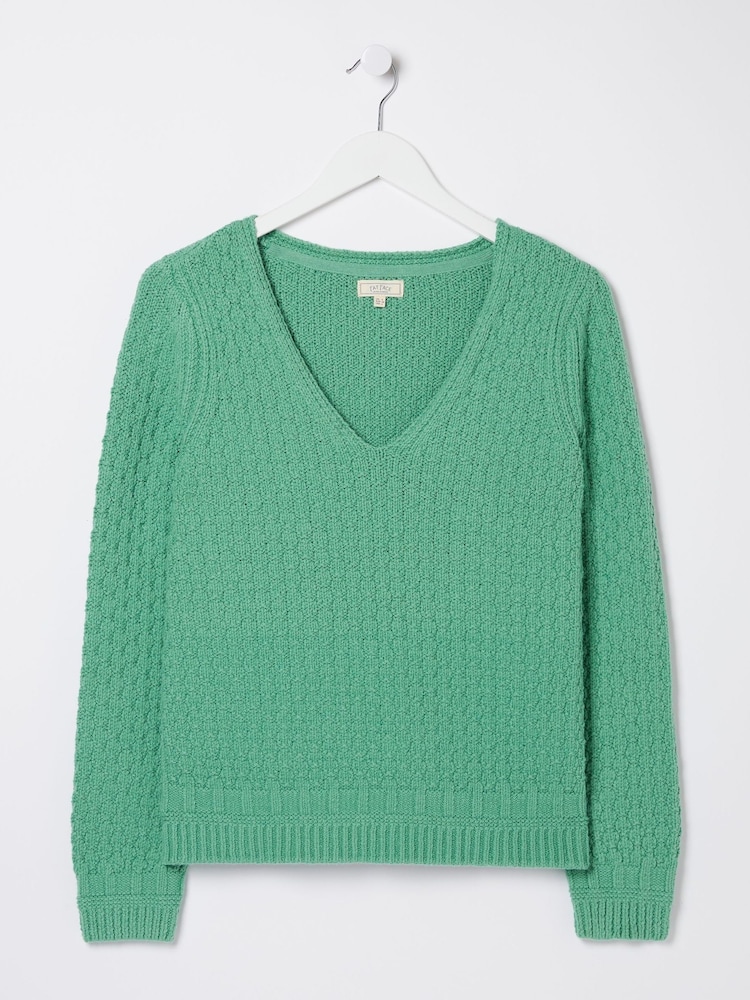 FatFace Green V-Neck Jumper - Image 5 of 5