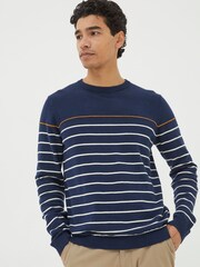 FatFace Braunton Blue Stripe Crew Jumper - Image 1 of 4
