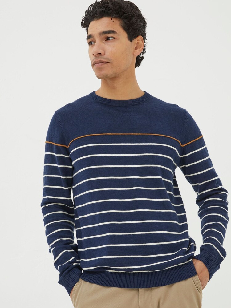 FatFace Braunton Blue Stripe Crew Jumper - Image 1 of 4