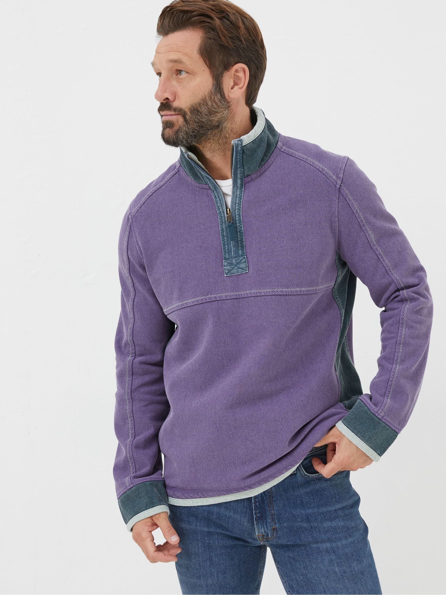 FatFace Airlie Men's Pique Cotton Sweatshirt, Purple, Size S Tall