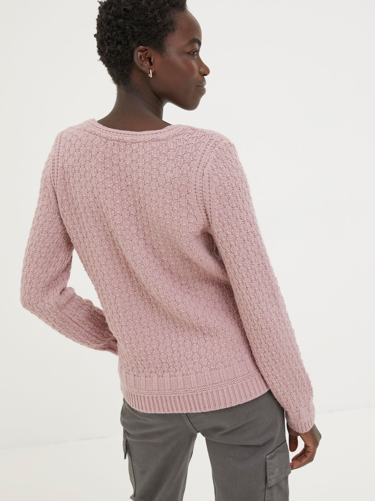 FatFace Pink V-Neck Jumper - Image 2 of 4