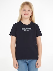 Tommy Hilfiger Blue Monotype Foil Print 100% Cotton T-Shirt - Image 1 of 5