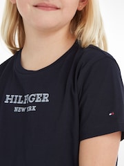 Tommy Hilfiger Blue Monotype Foil Print 100% Cotton T-Shirt - Image 3 of 5