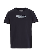 Tommy Hilfiger Blue Monotype Foil Print 100% Cotton T-Shirt - Image 4 of 5