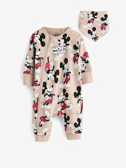 Neutral Mickey Mouse Baby 100% Cotton Sleepsuit and Bib Set 2 Piece (0mths-3yrs) - Image 1 of 8