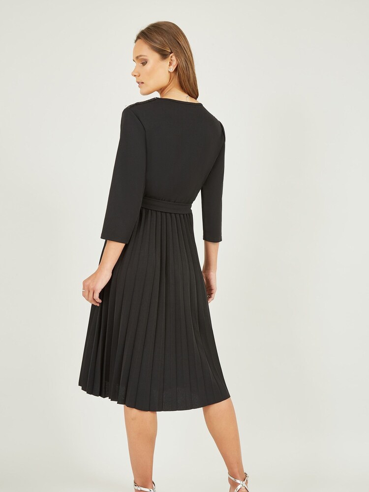Mela Black Sequin Wrap Midi Dress With Pleats - Image 2 of 5