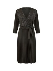 Mela Black Sequin Wrap Midi Dress With Pleats - Image 5 of 5