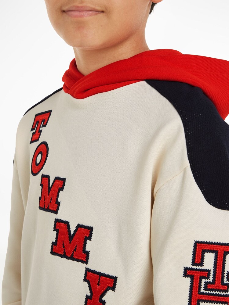 Tommy Hilfiger Cream 100% Cotton Varsity Hoodie - Image 3 of 6