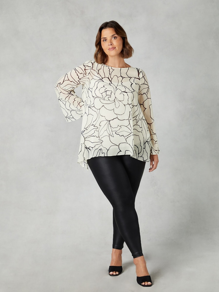 Live Unlimited Cream Curve Floral Print Chiffon Asymmetric Top - Image 1 of 5 Live Unlimited Cream Curve Floral Print Chiffon Asymmetric Top - Image 1 of 5