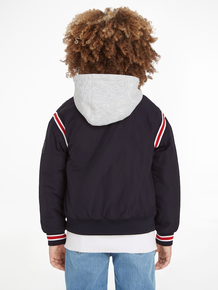 Tommy Hilfiger Blue Logo Bomber Jacket - Image 2 of 6 Tommy Hilfiger Blue Logo Bomber Jacket - Image 2 of 6