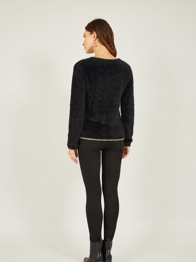 Mela Black Fluffy Star Christmas Jumper - Image 2 of 4