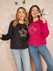 Mela Black Fluffy Star Christmas Jumper - Image 3 of 4