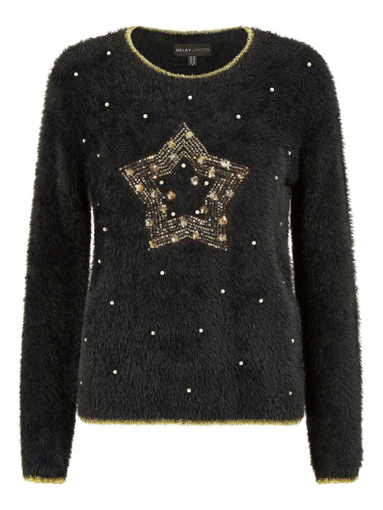 Mela Black Fluffy Star Christmas Jumper - Image 4 of 4