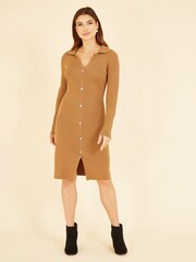 Mela Brown Knitted Shirt Dress - Image 1 of 5