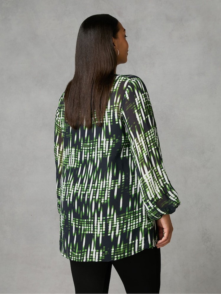 Live Unlimited Green Blurred Print Pintuck Blouse - Image 2 of 5