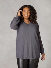 Live Unlimited Grey Textured Rib Trim Blouse - Image 1 of 5