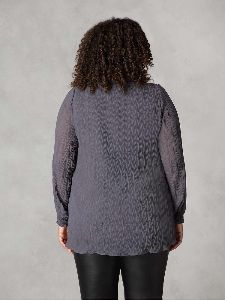 Live Unlimited Grey Textured Rib Trim Blouse - Image 2 of 5 Live Unlimited Grey Textured Rib Trim Blouse - Image 2 of 5