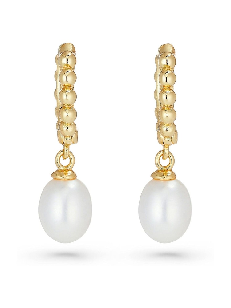 Beaverbrooks Gold Plated Freshwater Cultured Pearl Hoop Earrings - Image 1 of 4