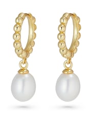 Beaverbrooks Gold Plated Freshwater Cultured Pearl Hoop Earrings - Image 2 of 4