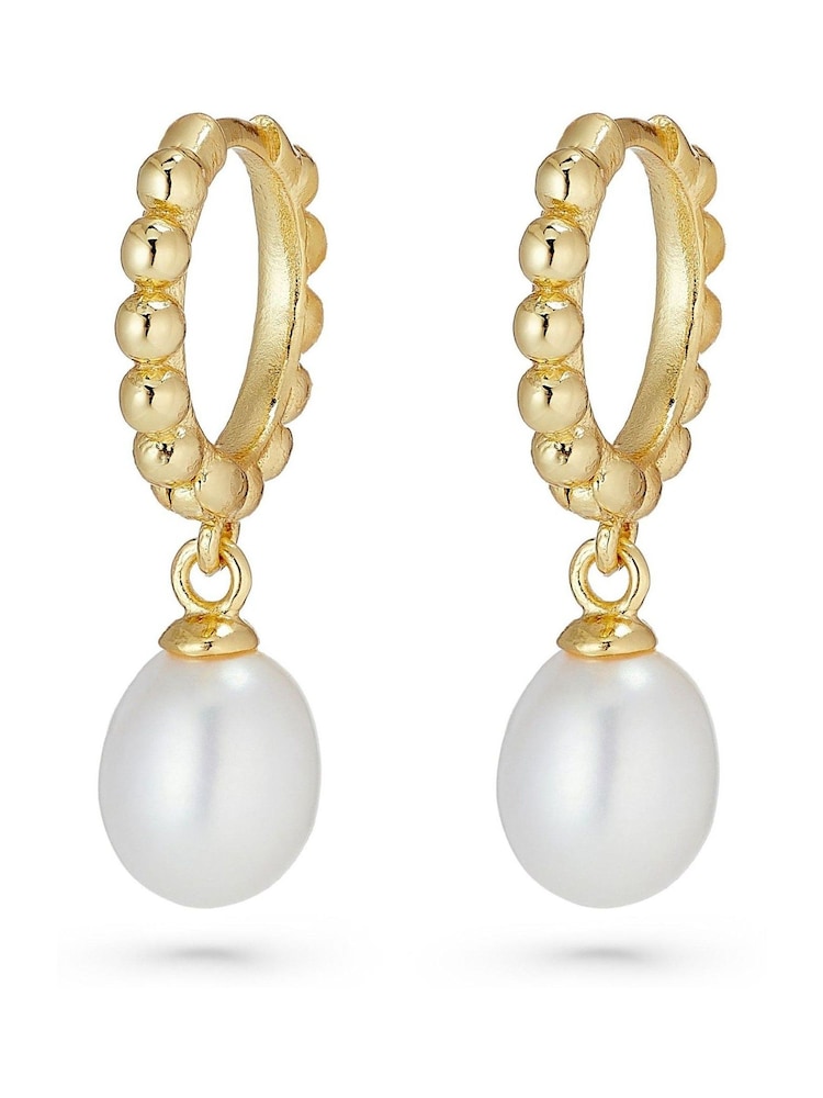 Beaverbrooks Gold Plated Freshwater Cultured Pearl Hoop Earrings - Image 2 of 4 Beaverbrooks Gold Plated Freshwater Cultured Pearl Hoop Earrings - Image 2 of 4