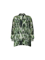 Live Unlimited Green Curve Blurred Print Ruched Front Blouse - Image 4 of 4