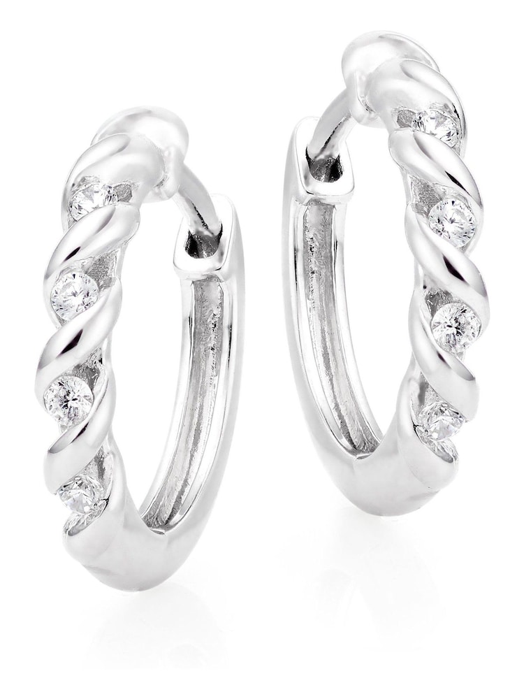 Beaverbrooks Sterling Silver Cubic Zirconia Twist Hoop Earrings - Image 1 of 4