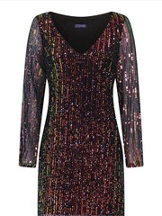 Hot Squash Black Blouson Sleeved V-Neck Sequin Dress - Image 4 of 4